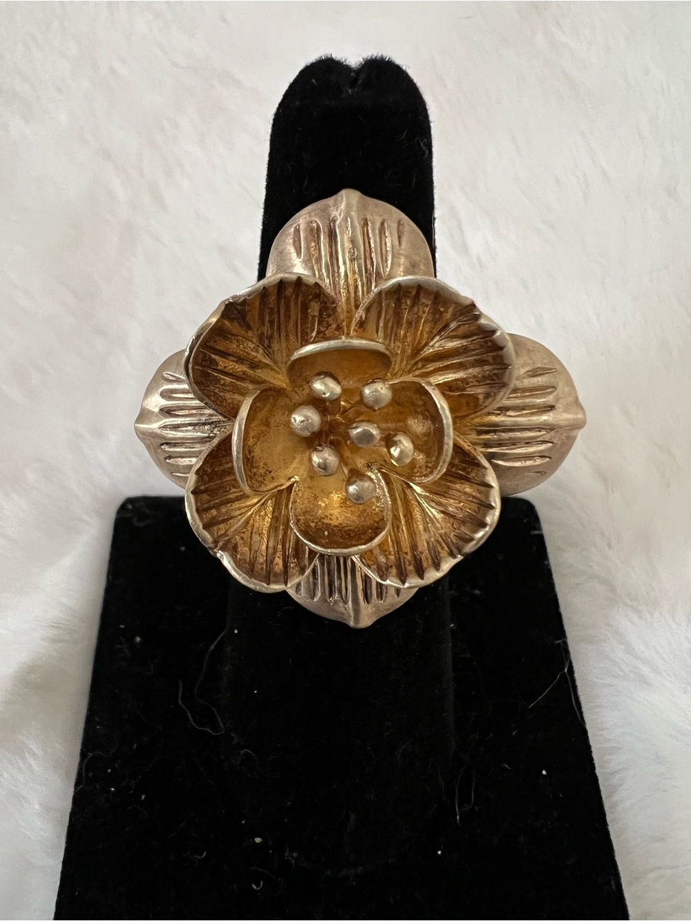 Vintage Sundance Catalog Vermeil Gold Wash Over Silver Floral Statement Ring